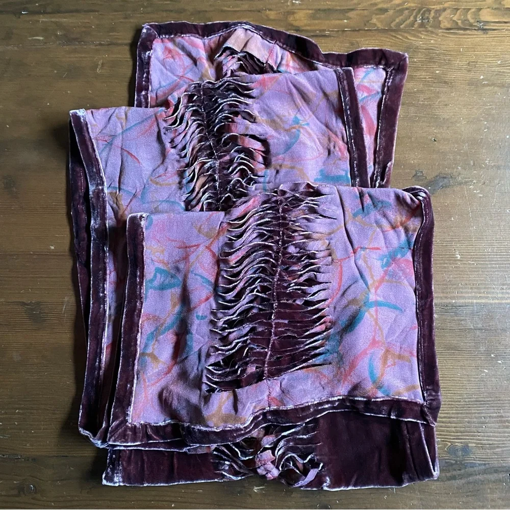 Unbranded Artsy Smoky Mauve Silk Velvet Scarf Burn-Out Abstract Bohemian 12”x66”